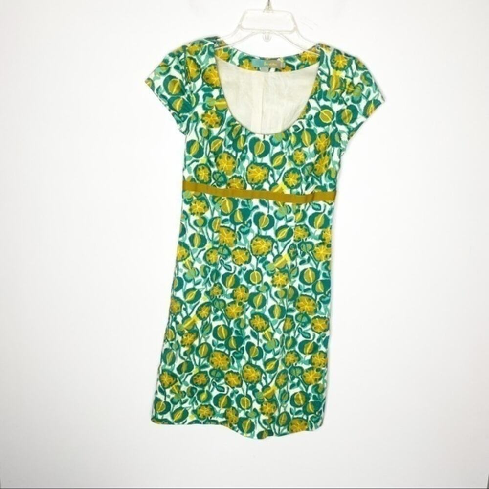 Boden Teal Green and Gold Floral Dress‎ Size 2R